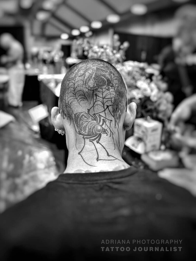 spider tattoo on head on Campbell,  photo copyright adriana de barros