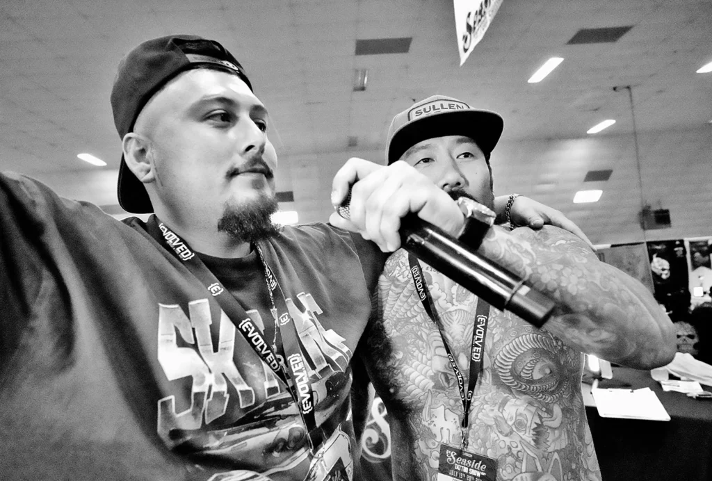 Big Hoon as Seaside Tattoo expo host, on stage,  photo © Adriana de Barros